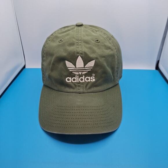 Adidas Hat Strap Back Green Tan Trefoil Logo Adjustable Dad Cap Cotton - Picture 1 of 7